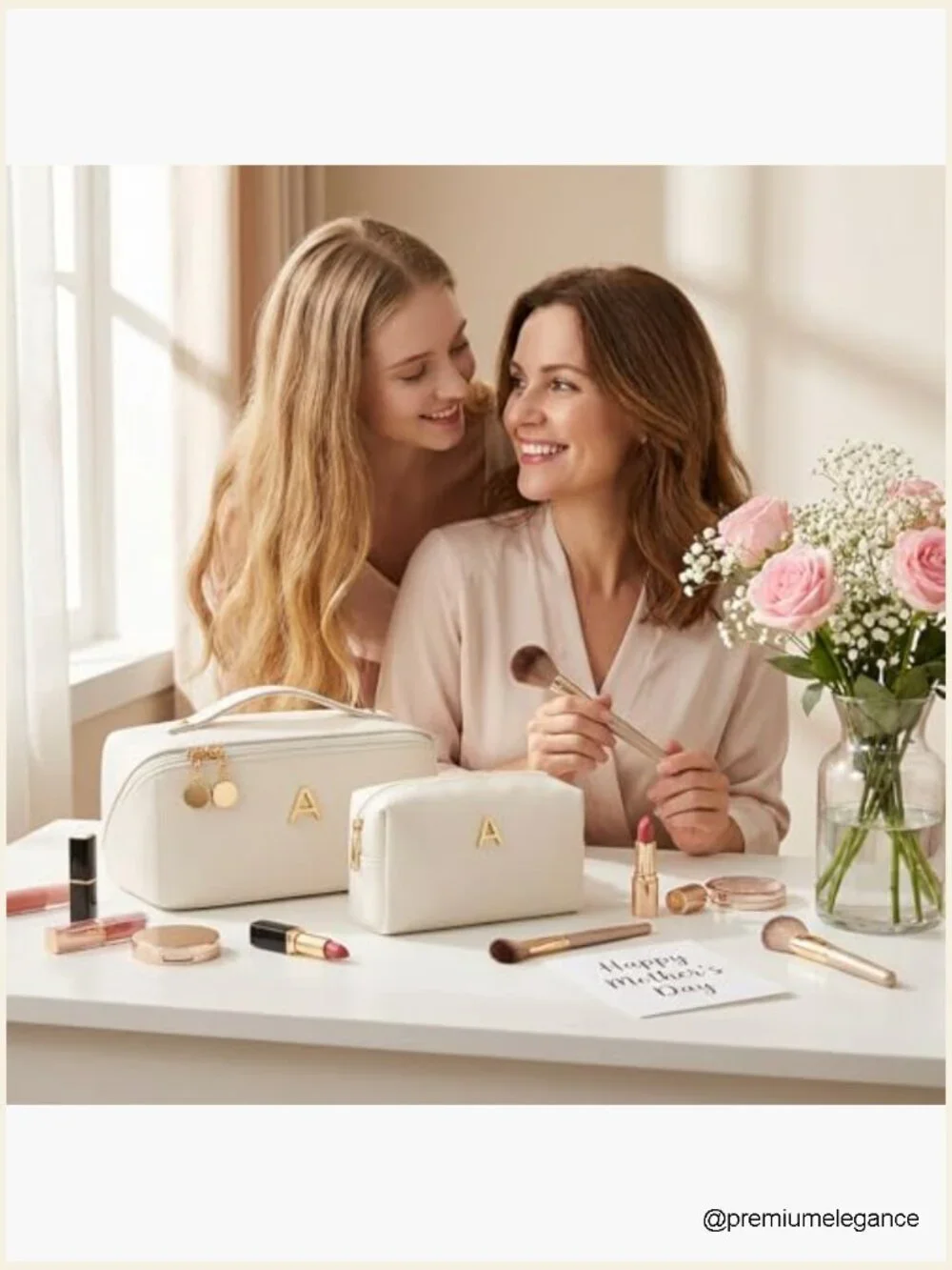 Personalized Initial Open Flat Cosmetic Bag Set with Clear Divider and Handle